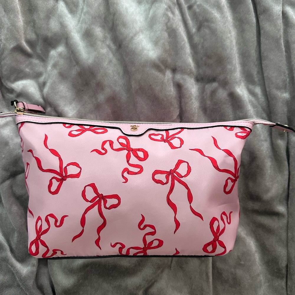 New Victoria's Secret Pink Red Ribbon Bow Makeup Bag